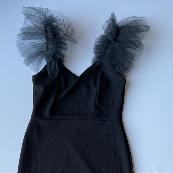 LINE 6IX BLACK SPAGHETTI STRAP TULLE SLEEVE DRESS - Picture 5 of 12